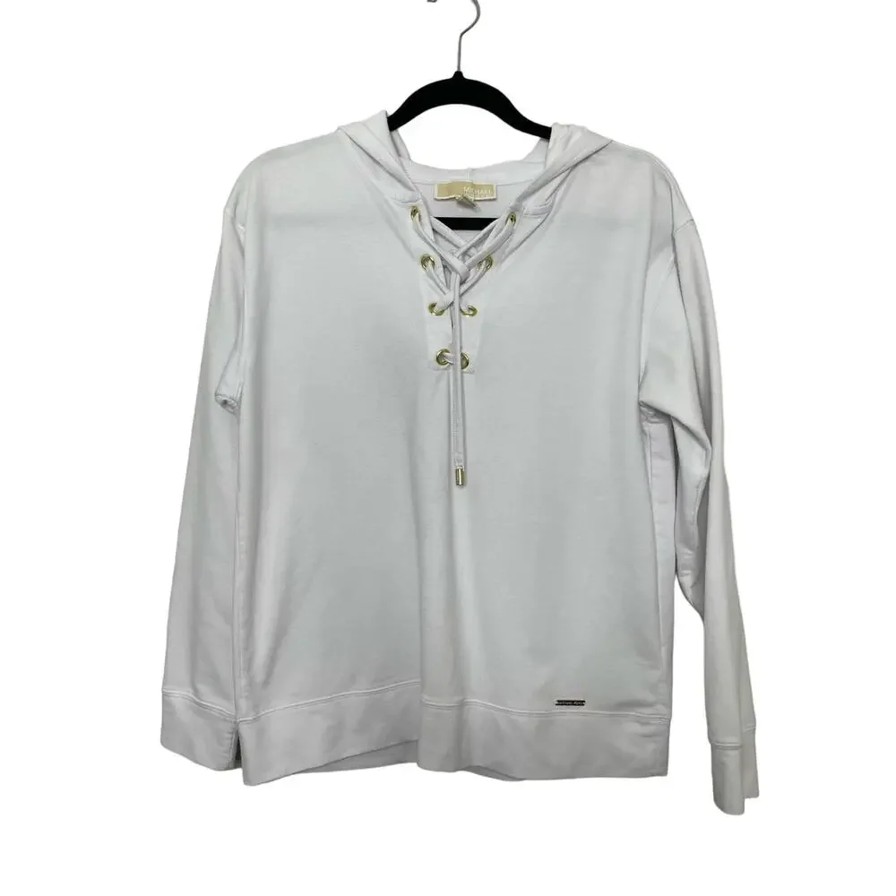 Michael Kors Hoodie Sweater‎ Long Sleeve Lace Up White Medium Streetwear Casual
